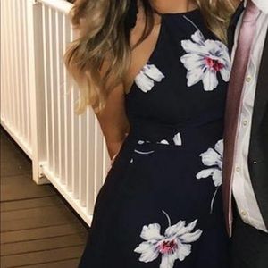 Navy Floral Wedding Guest Gown